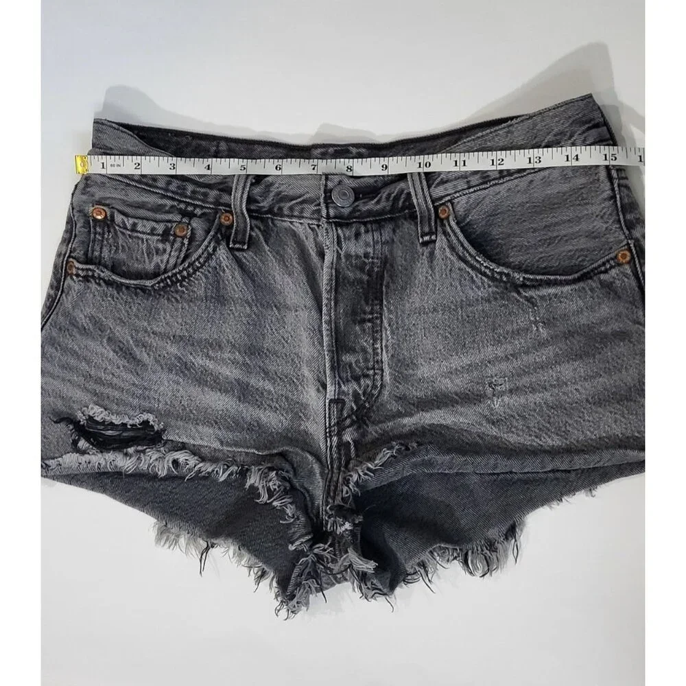 Levis 501 Womens Distressed Denim High-Waisted Button Fly Cutoff Shorts Size 28